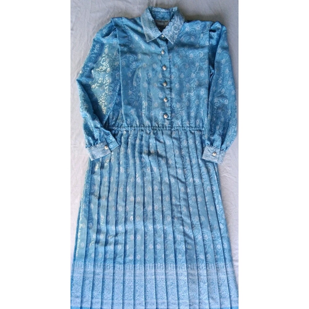 VTG Schrader Petite Women’s 6 XS/S Baby Blue Paisley Midi Dress No Belt